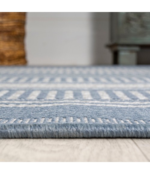SANTA MONICA Area Rug Haynes Modern Double Stripe Blue/Light Gray 2 ft. x 8 ft. Indoor/Outdoor Runner Rug
