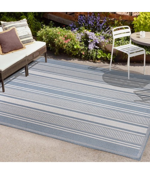 SANTA MONICA Area Rug Haynes Modern Double Stripe Blue/Light Gray 5 ft. x 8 ft. Indoor/Outdoor Area Rug