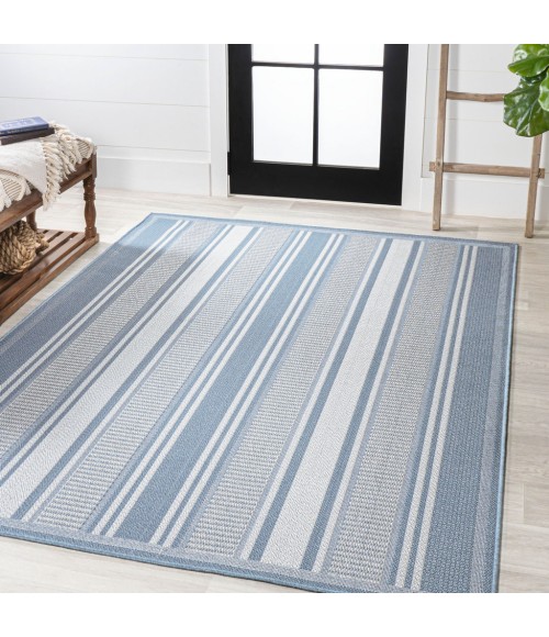 SANTA MONICA Area Rug Haynes Modern Double Stripe Blue/Light Gray 5 ft. x 8 ft. Indoor/Outdoor Area Rug