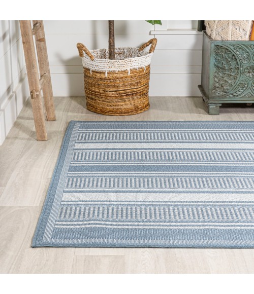 SANTA MONICA Area Rug Haynes Modern Double Stripe Blue/Light Gray 5 ft. x 8 ft. Indoor/Outdoor Area Rug