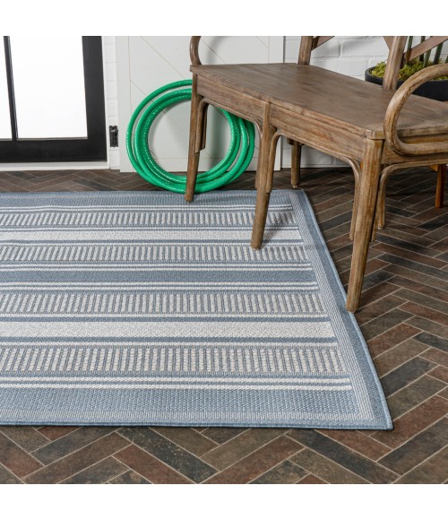 SANTA MONICA Area Rug Haynes Modern Double Stripe Blue/Light Gray 5 ft. x 8 ft. Indoor/Outdoor Area Rug