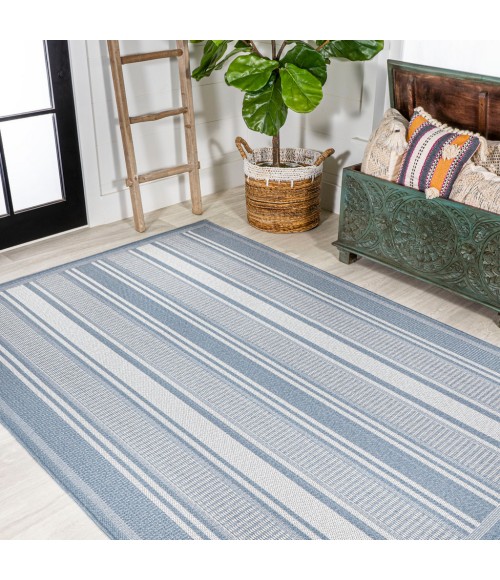 SANTA MONICA Area Rug Haynes Modern Double Stripe Blue/Light Gray 5 ft. x 8 ft. Indoor/Outdoor Area Rug