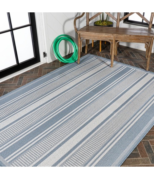 SANTA MONICA Area Rug Haynes Modern Double Stripe Blue/Light Gray 5 ft. x 8 ft. Indoor/Outdoor Area Rug