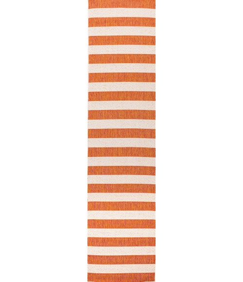 SANTA MONICA Area Rug Negril Two-Tone Wide Stripe Orange/Beige 2 ft. x 8 ft. Indoor/Outdoor Runner Rug