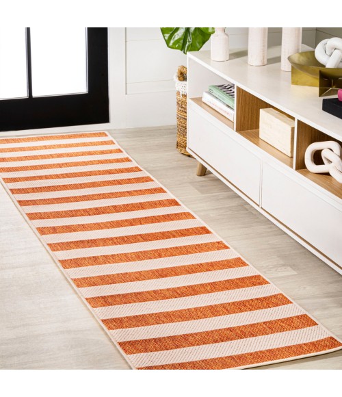 SANTA MONICA Area Rug Negril Two-Tone Wide Stripe Orange/Beige 2 ft. x 8 ft. Indoor/Outdoor Runner Rug