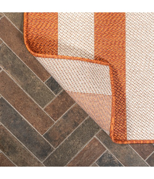 SANTA MONICA Area Rug Negril Two-Tone Wide Stripe Orange/Beige 2 ft. x 8 ft. Indoor/Outdoor Runner Rug