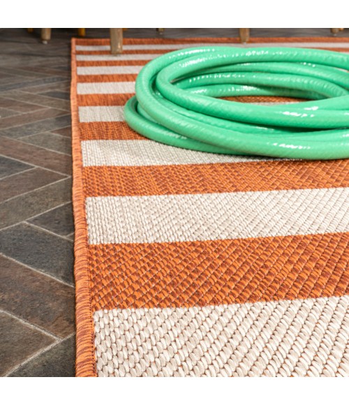 SANTA MONICA Area Rug Negril Two-Tone Wide Stripe Orange/Beige 2 ft. x 8 ft. Indoor/Outdoor Runner Rug