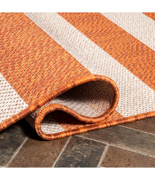 SANTA MONICA Area Rug Negril Two-Tone Wide Stripe Orange/Beige 2 ft. x 8 ft. Indoor/Outdoor Runner Rug