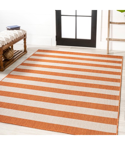 SANTA MONICA Area Rug Negril Two-Tone Wide Stripe Orange/Beige 4 ft. x 6 ft. Indoor/Outdoor Area Rug