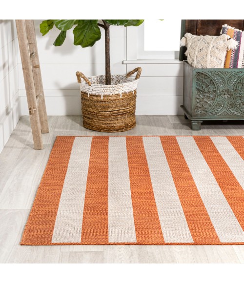 SANTA MONICA Area Rug Negril Two-Tone Wide Stripe Orange/Beige 4 ft. x 6 ft. Indoor/Outdoor Area Rug