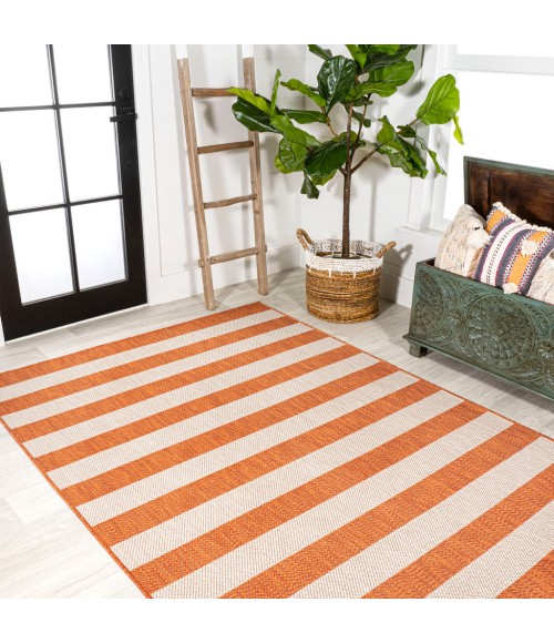 SANTA MONICA Area Rug Negril Two-Tone Wide Stripe Orange/Beige 4 ft. x 6 ft. Indoor/Outdoor Area Rug