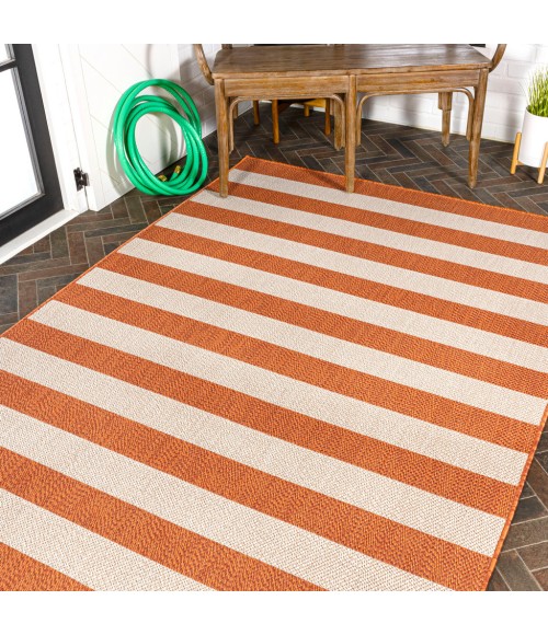 SANTA MONICA Area Rug Negril Two-Tone Wide Stripe Orange/Beige 4 ft. x 6 ft. Indoor/Outdoor Area Rug