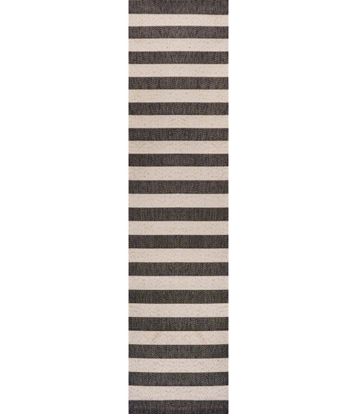 SANTA MONICA Area Rug Negril Two-Tone Wide Stripe Black/Beige 2 ft. x 8 ft. Indoor/Outdoor Runner Rug