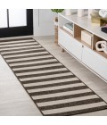 SANTA MONICA Area Rug Negril Two-Tone Wide Stripe Black/Beige 2 ft. x 8 ft. Indoor/Outdoor Runner Rug