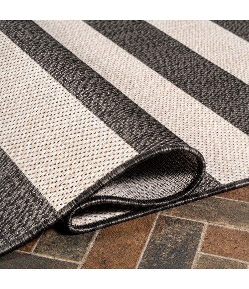 SANTA MONICA Area Rug Negril Two-Tone Wide Stripe Black/Beige 2 ft. x 8 ft. Indoor/Outdoor Runner Rug