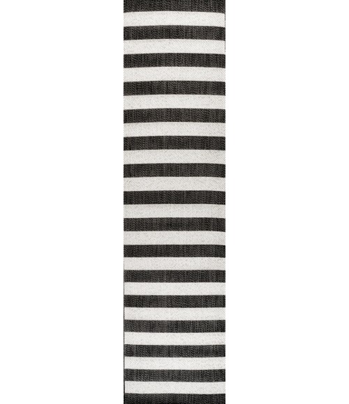 SANTA MONICA Area Rug Negril Two-Tone Wide Stripe Black/Cream 2 ft. x 8 ft. Indoor/Outdoor Runner Rug
