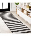 SANTA MONICA Area Rug Negril Two-Tone Wide Stripe Black/Cream 2 ft. x 8 ft. Indoor/Outdoor Runner Rug