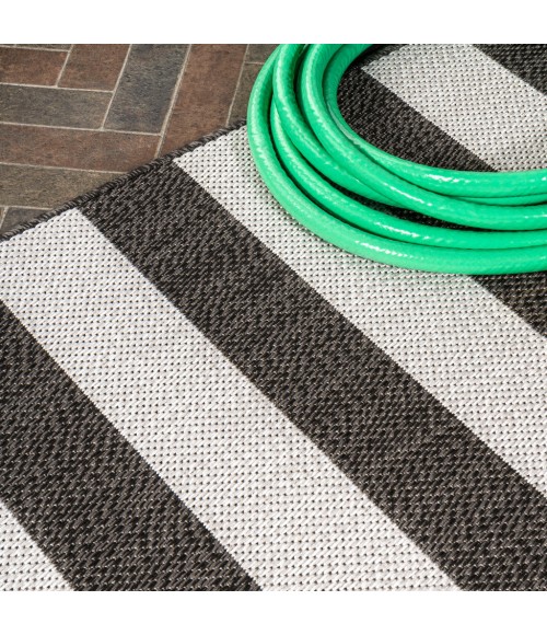 SANTA MONICA Area Rug Negril Two-Tone Wide Stripe Black/Cream 2 ft. x 8 ft. Indoor/Outdoor Runner Rug