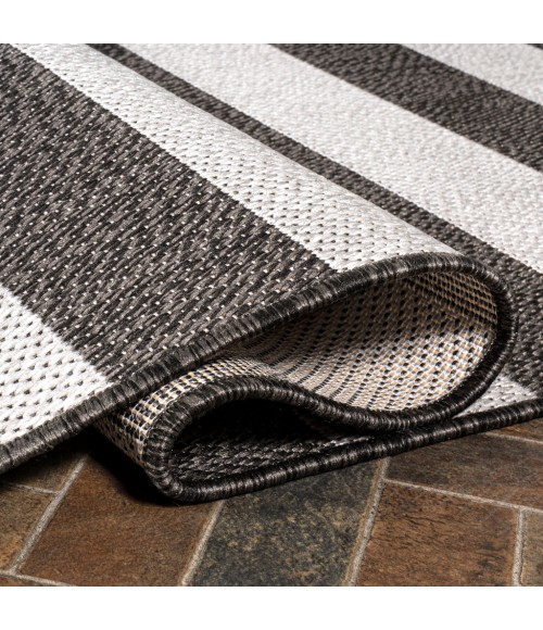 SANTA MONICA Area Rug Negril Two-Tone Wide Stripe Black/Cream 2 ft. x 8 ft. Indoor/Outdoor Runner Rug