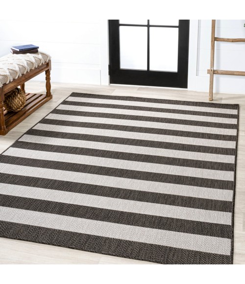 Negril Two-Tone Wide Stripe Black/Cream 3 ft. x 5 ft. Indoor/Outdoor Area Rug