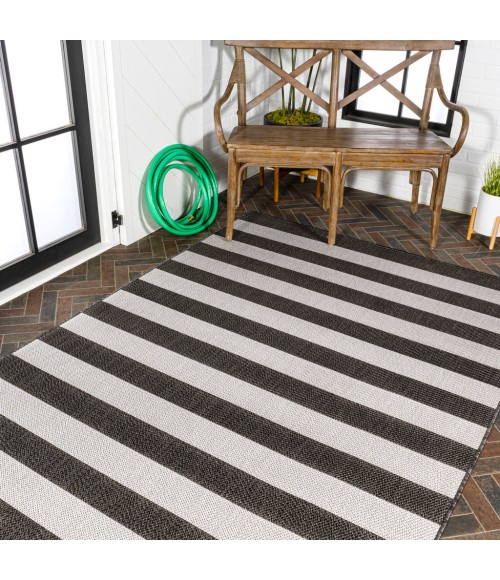 Negril Two-Tone Wide Stripe Black/Cream 3 ft. x 5 ft. Indoor/Outdoor Area Rug