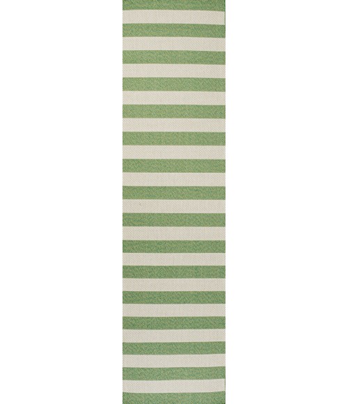 SANTA MONICA Area Rug Negril Two-Tone Wide Stripe Green/Cream 2 ft. x 8 ft. Indoor/Outdoor Runner Rug