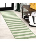 SANTA MONICA Area Rug Negril Two-Tone Wide Stripe Green/Cream 2 ft. x 8 ft. Indoor/Outdoor Runner Rug