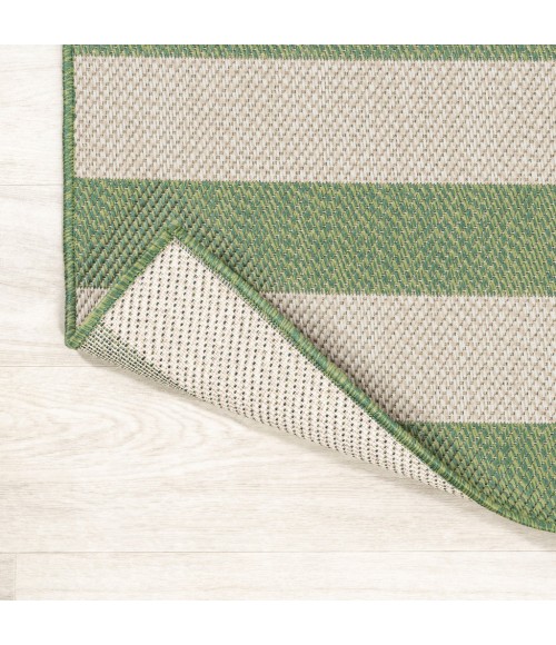 SANTA MONICA Area Rug Negril Two-Tone Wide Stripe Green/Cream 2 ft. x 8 ft. Indoor/Outdoor Runner Rug