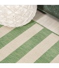 SANTA MONICA Area Rug Negril Two-Tone Wide Stripe Green/Cream 2 ft. x 8 ft. Indoor/Outdoor Runner Rug