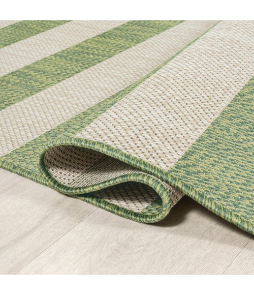 SANTA MONICA Area Rug Negril Two-Tone Wide Stripe Green/Cream 2 ft. x 8 ft. Indoor/Outdoor Runner Rug