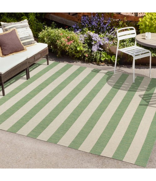 SANTA MONICA Area Rug Negril Two-Tone Wide Stripe Green/Cream 5 ft. x 8 ft. Indoor/Outdoor Area Rug