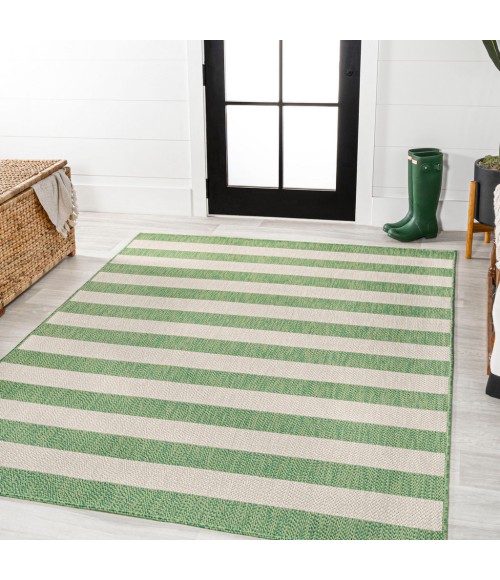 SANTA MONICA Area Rug Negril Two-Tone Wide Stripe Green/Cream 5 ft. x 8 ft. Indoor/Outdoor Area Rug