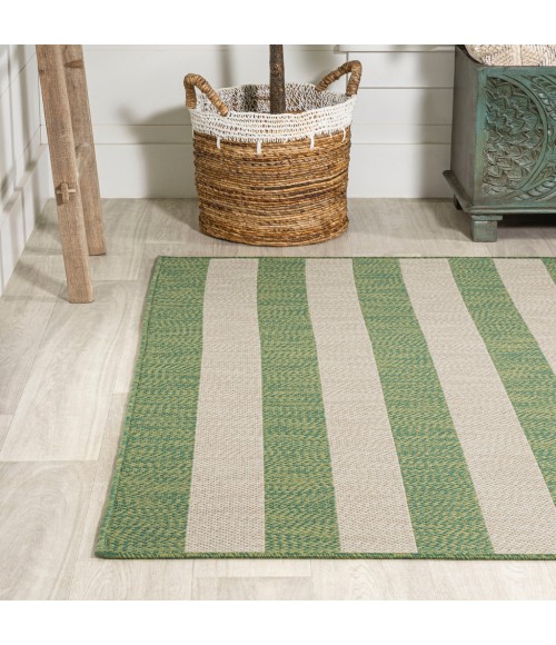 SANTA MONICA Area Rug Negril Two-Tone Wide Stripe Green/Cream 5 ft. x 8 ft. Indoor/Outdoor Area Rug