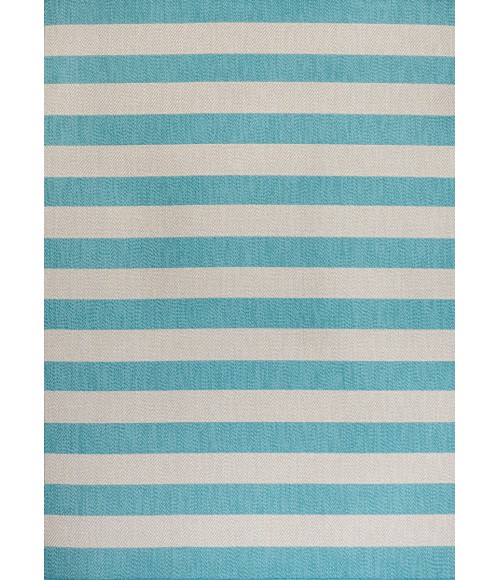 SANTA MONICA Area Rug Negril Two-Tone Wide Stripe Aqua/Cream 3 ft. x 5 ft. Indoor/Outdoor Area Rug