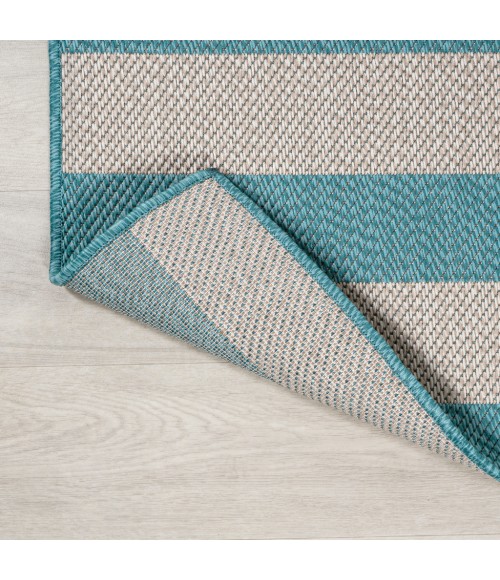 SANTA MONICA Area Rug Negril Two-Tone Wide Stripe Aqua/Cream 2 ft. x 8 ft. Indoor/Outdoor Runner Rug