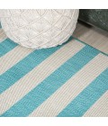 SANTA MONICA Area Rug Negril Two-Tone Wide Stripe Aqua/Cream 2 ft. x 8 ft. Indoor/Outdoor Runner Rug