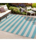 SANTA MONICA Area Rug Negril Two-Tone Wide Stripe Aqua/Cream 3 ft. x 5 ft. Indoor/Outdoor Area Rug