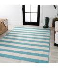 SANTA MONICA Area Rug Negril Two-Tone Wide Stripe Aqua/Cream 3 ft. x 5 ft. Indoor/Outdoor Area Rug