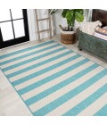 SANTA MONICA Area Rug Negril Two-Tone Wide Stripe Aqua/Cream 3 ft. x 5 ft. Indoor/Outdoor Area Rug