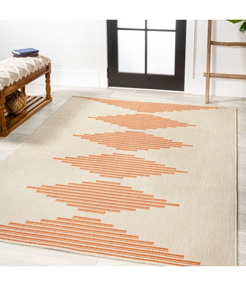 SANTA MONICA Area Rug Vinales Diamond Stripe Beige/Orange 3 ft. x 5 ft. Indoor/Outdoor Area Rug