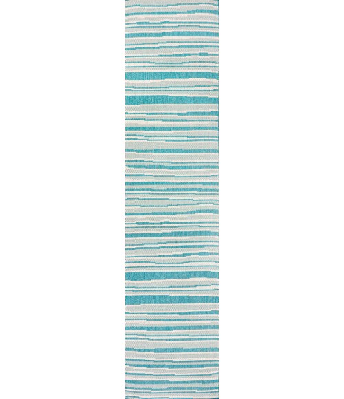 Castara Wavy Stripe Modern Aqua/Cream 2 ft. x 8 ft. Indoor/Outdoor Runner Rug