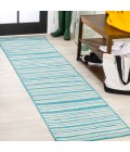 Castara Wavy Stripe Modern Aqua/Cream 2 ft. x 8 ft. Indoor/Outdoor Runner Rug