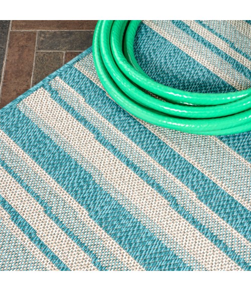Castara Wavy Stripe Modern Aqua/Cream 2 ft. x 8 ft. Indoor/Outdoor Runner Rug