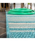 Castara Wavy Stripe Modern Aqua/Cream 2 ft. x 8 ft. Indoor/Outdoor Runner Rug