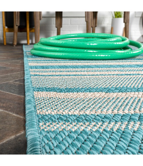 Castara Wavy Stripe Modern Aqua/Cream 2 ft. x 8 ft. Indoor/Outdoor Runner Rug