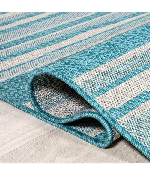 Castara Wavy Stripe Modern Aqua/Cream 2 ft. x 8 ft. Indoor/Outdoor Runner Rug
