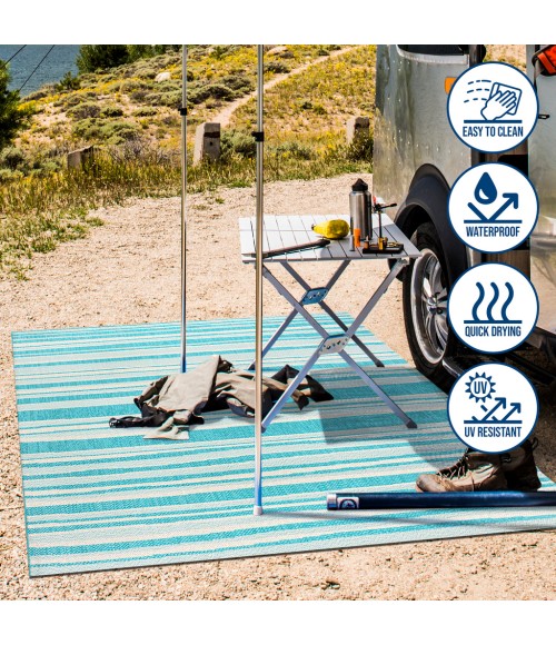 Castara Wavy Stripe Modern Aqua/Cream 2 ft. x 8 ft. Indoor/Outdoor Runner Rug