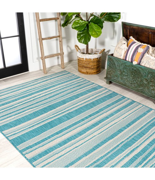 Castara Wavy Stripe Modern Aqua/Cream 5 ft. x 8 ft. Indoor/Outdoor Area Rug