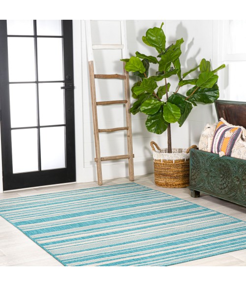 Castara Wavy Stripe Modern Aqua/Cream 5 ft. x 8 ft. Indoor/Outdoor Area Rug