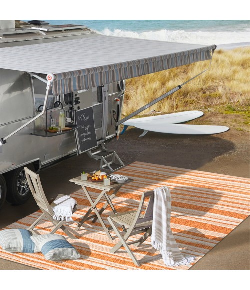 Castara Wavy Stripe Modern Orange/Cream 2 ft. x 8 ft. Indoor/Outdoor Runner Rug